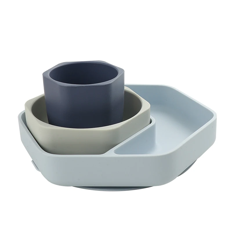 Food Grade BPA Free Divided Kids Feeding Set Baby Silicone Suction Plate