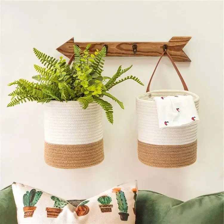 Wall Basket For Plants Cane Bamboo Decor Boho Flat Baskets Handwoven Fruit Colorful Woven Rattan Doll 2 Tiered Jute