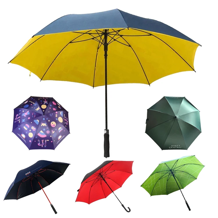 cheap promotional straight umbrella custom logo print for advertising auto open silver UV coating fiberglass ribs long umbrella