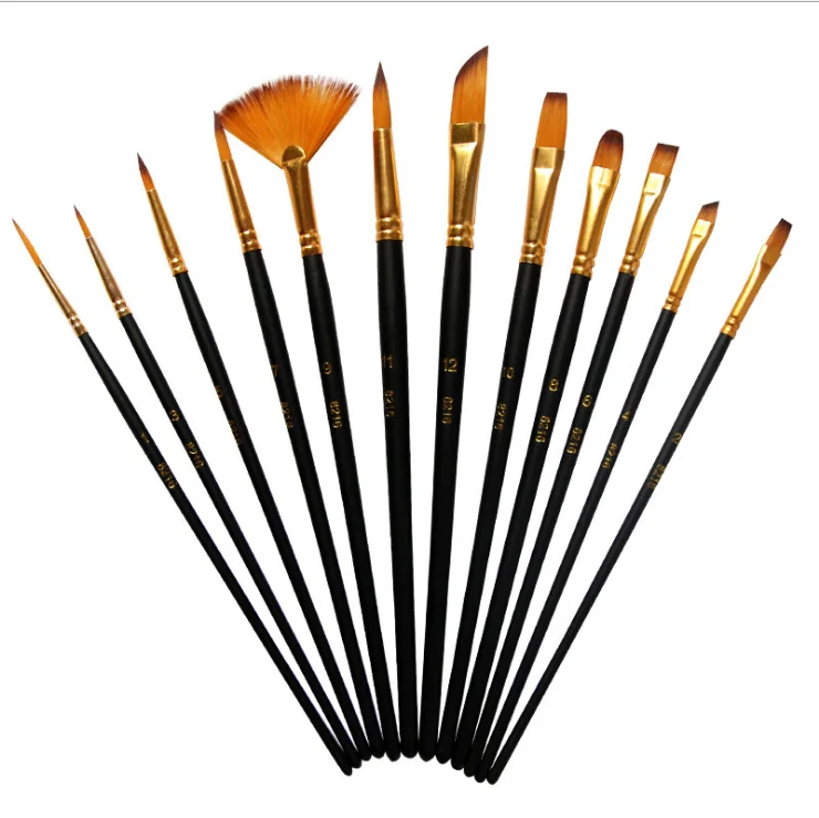
12 Pcs Arts Brushes Set With Wood Handle Durable Smooth Nylon Hair Oil Painting Watercolor Paint Artist Brush  (1600105363990)