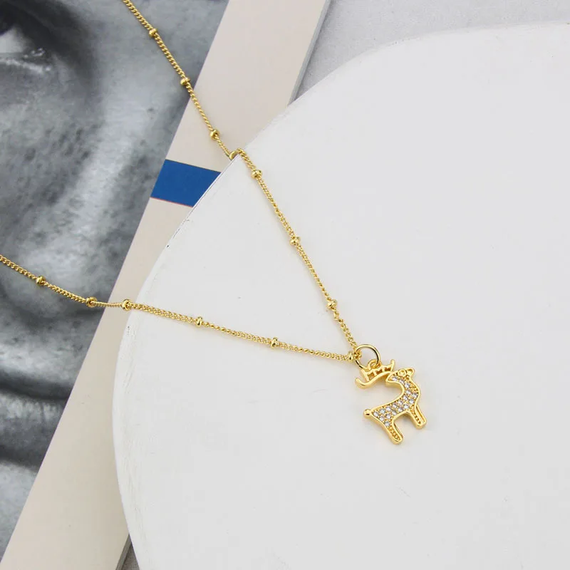 ins new product diamond lucky elk male and female copper and gold diy animal deer necklace
