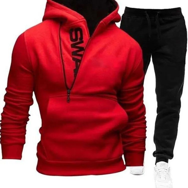 Winter Men Tracksuit Fashion Men 2 Pieces Set Sweatshirt + Sweatpants Sportswear Zipper Hoodies Casual Mens Clothing