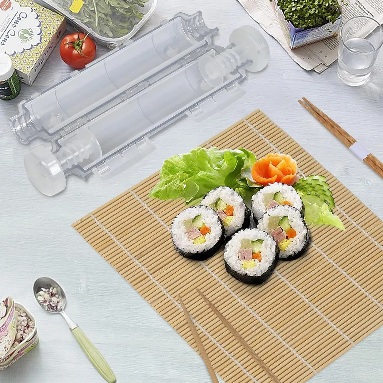 Kitchen Accessories Sushi Making Kit Mold For Beginners With Sushi Roller Bamboo Sushi Mat Rolling Curtain Chopsticks