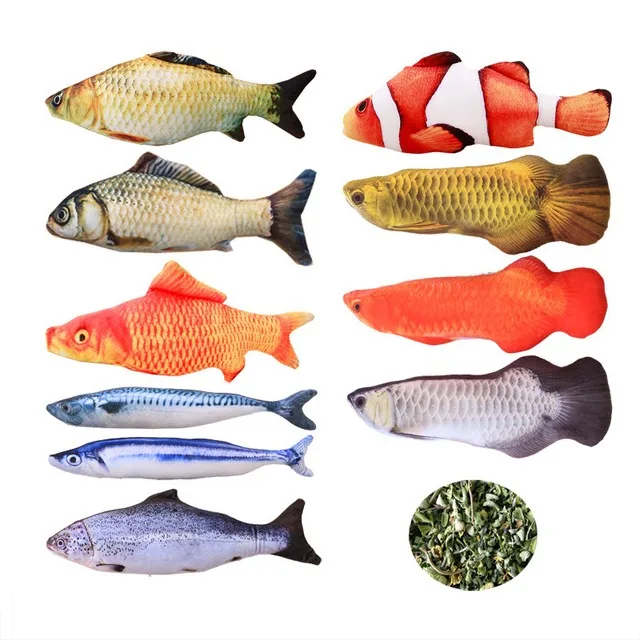 Manufacturer Wholesale Hot Sale Soft Plush catnip Pet Toy Multi Color  3D Simulation fish Shape Cat Toy