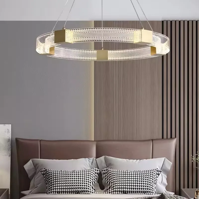 Creative modern large size ring-shaped living room bedroom lighting LED golden ring chandelier