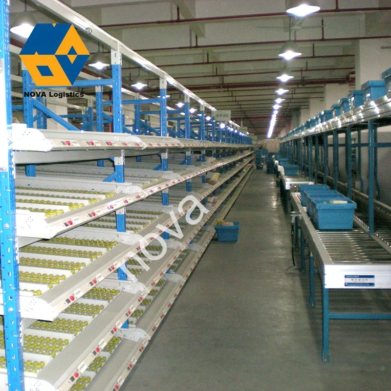 NOVA Cheap Steel Warehouse Storage Shelf, Carton Flow Through Metal Rack System With Rollers/