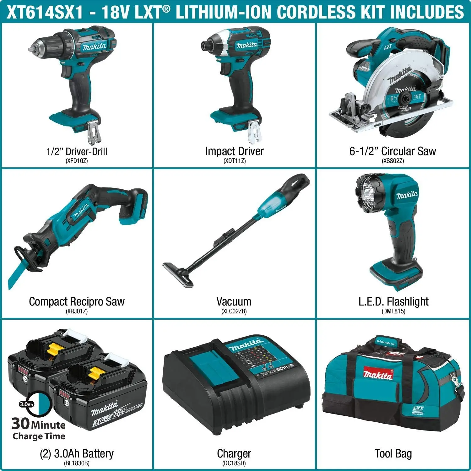 Fast Shipping Makta XT614SX1 18V LXT Lithium-Ion Cordless 6-Pcs Combo
