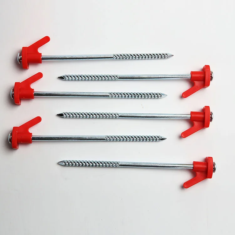 20.4/8inch Hard Ground Steel Screw Tent Stakes Strong Tent Pegs with 13MM Plastic Hex Top ,Ground Rock Peg Camping Accessories