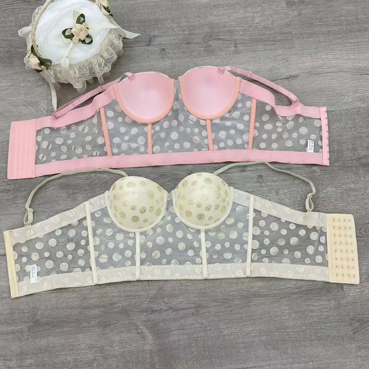 Polka Dot Print Factory Spot Wholesale Tights French Floral Print Shaper Bustier Corset Bra Top Corsets Femme Korset Per Femra