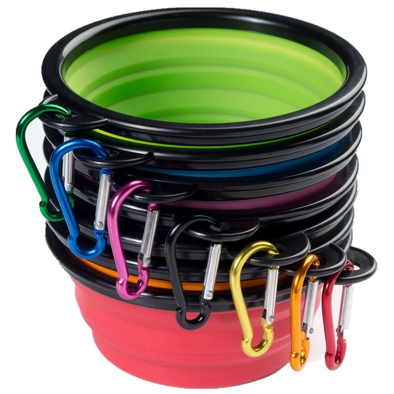 Expandable Pet Bowls Cat Travel Portable Water Feeding Safe Food Grade Silicone BPA Free Collapsible Dog Bowl with Carabiner