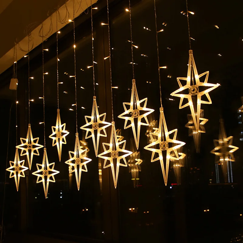 Christmas Window Wall Decorative Lights 3m120led Polar Bear Star Twinkle Light 8modes Led Copper Wire Curtain String Light