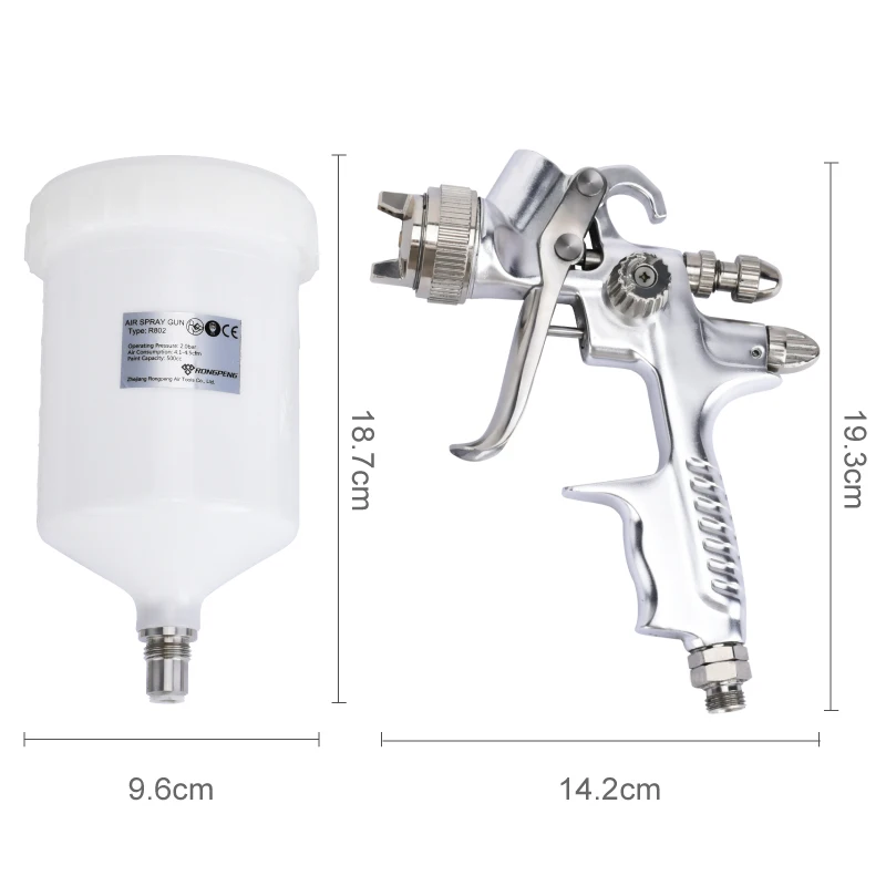 RONGPENG R802 User-friendly Heavy Duty Star Spray Gun HVLP Professional 3.0-3.9cfm Colour Box Aluminum Gravity