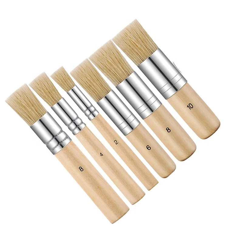 3pcs Wooden Stencil Brush Hog Bristle Brush Acrylic Oil Painting Stenciling Tool for Student Painter for Wholesale