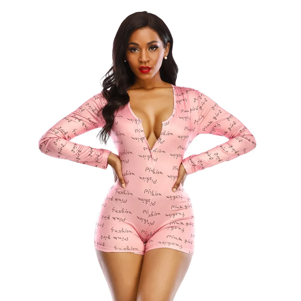 Stock Available Sexy Adult Romper Pajamas Polka Dot Pink Bodycon Onesie Jumpsuit Pajamas