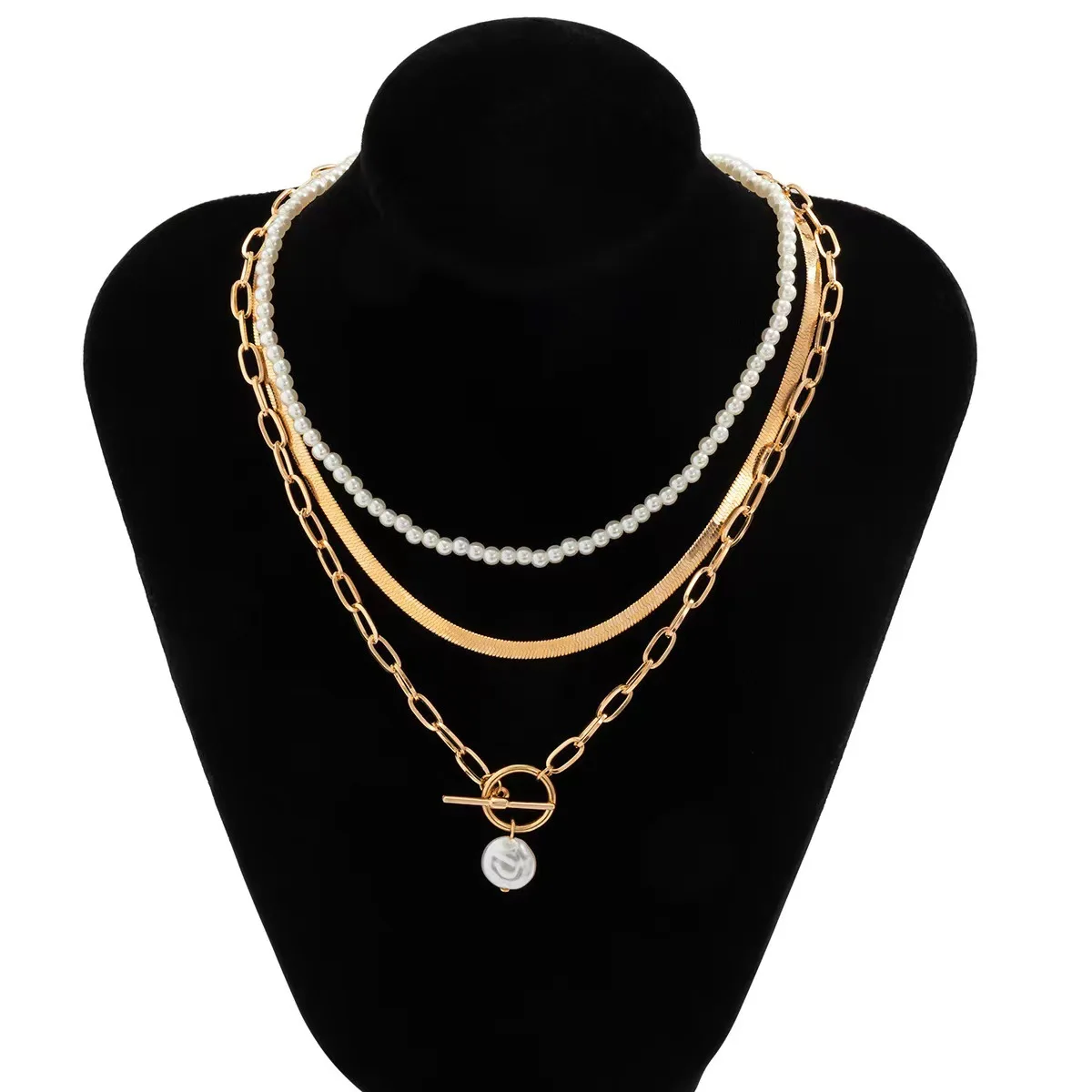 Go Party Temperament 3Pcs/Set Pearl Collar Necklace Hip Hop Punk Snake Bone Chain OT Buckle Necklaces For Women Girls
