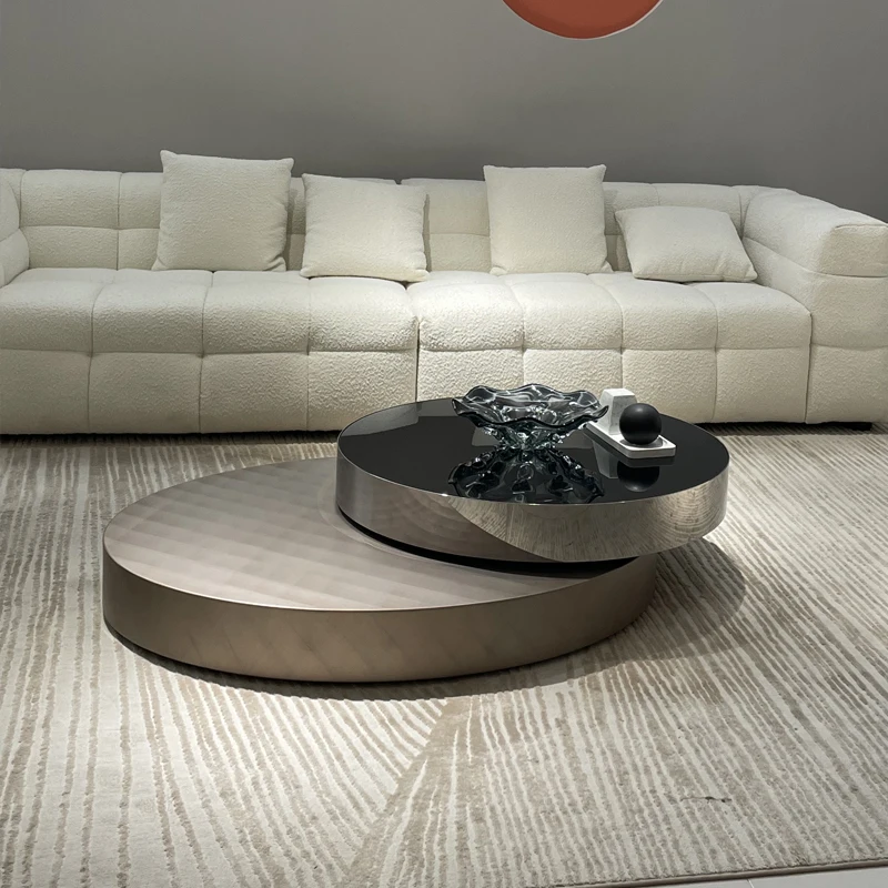 Italian Minimalist Rotate Oval Coffee Table Mirror Rotating Center Table Home Decorative Swivel Villa Coffee Table