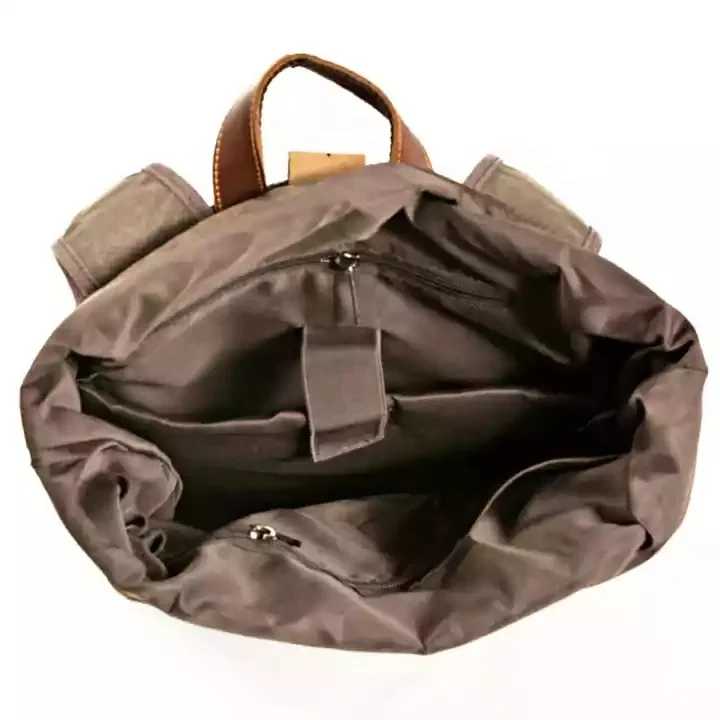 Travel leather roll top Backpack Bags Waterproof Waxed Canvas Crazy Horse Leather College Other Laptop Backpacks for Men