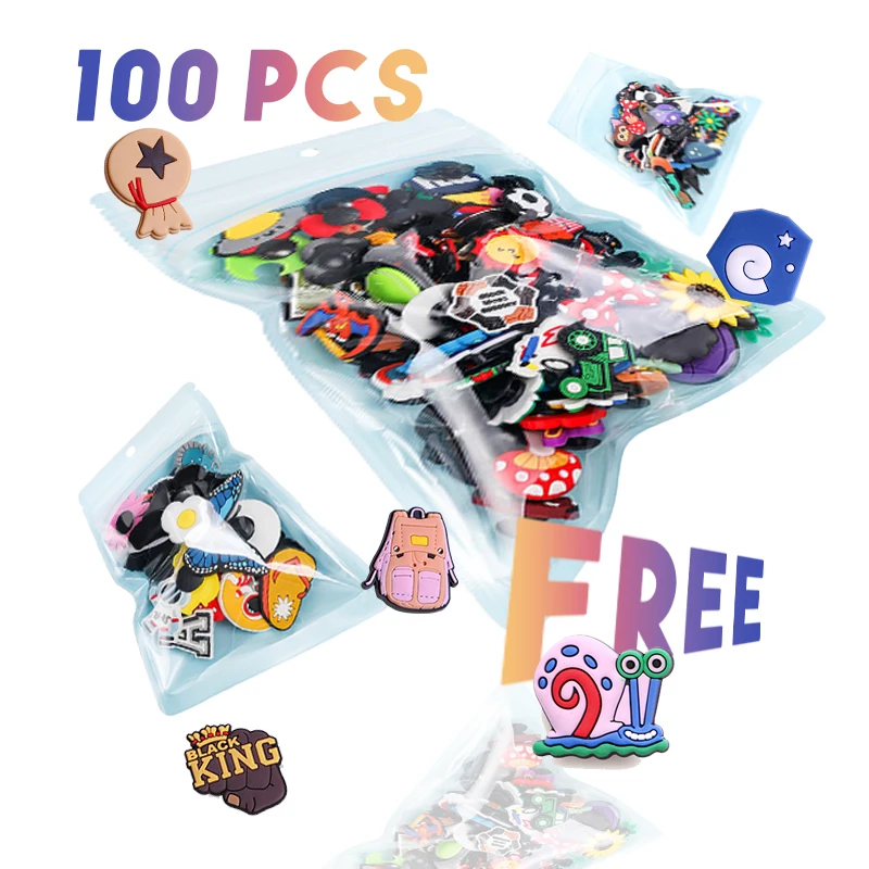 1 Package100 pcs Random Styles Low Price Custom Pvc Shoe Charms Diy Wristband Bracelet Party Gifts Shoe Decorations Croc Charms