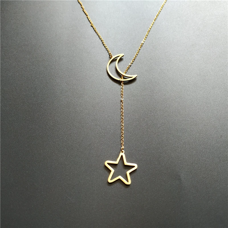 Fashion Women Collar Stainless Steel 18k Gold Pated Hollow Moon Star Sign Choker Necklace