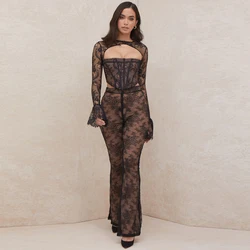 Novance B2922 High Quality Two Pcs Black Fashion Bodycon Long Sleeve Elegant Cocktail Party Outfits Bandage Sexy Skinny Jumpsuit
