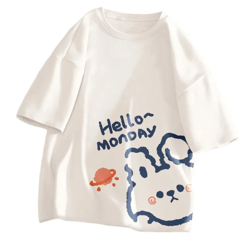 Wholesale 100% Cotton T-shirt Custom fashion cartoon Women Short Sleeve Casual T Shirt