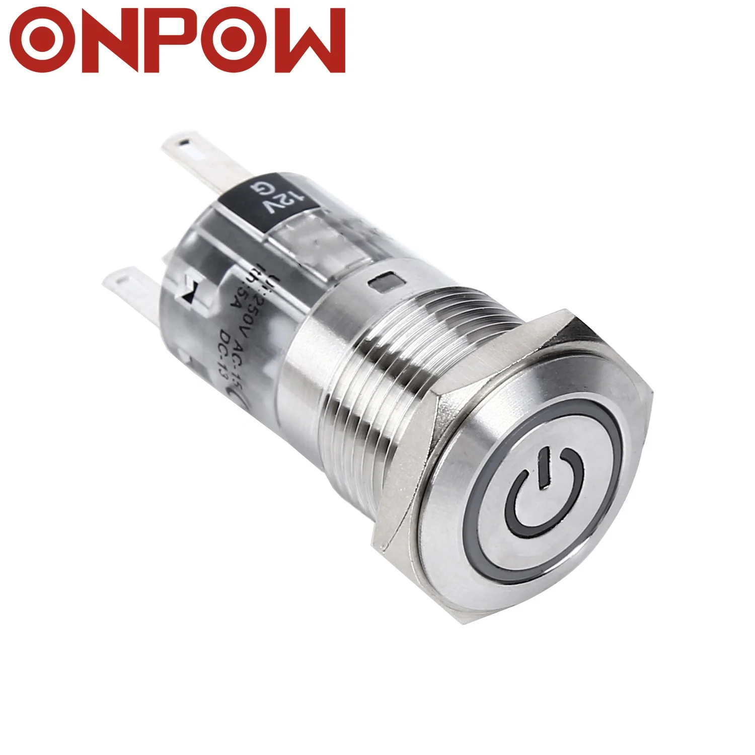 New series ONPOW LAS1AGQ16 16mm 1NO1NC momentary button ON/OFF power symbol push button switch