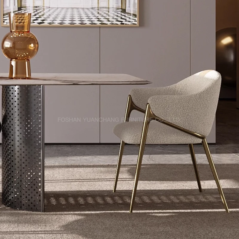 Velvet Design Living Room Furniture Luxury Kitchen Chairs Stainless Steel Boucle Accent Dining Chair With Gold Leg