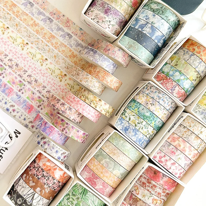 5 rolls simple design flower washi masking tape set with customized box