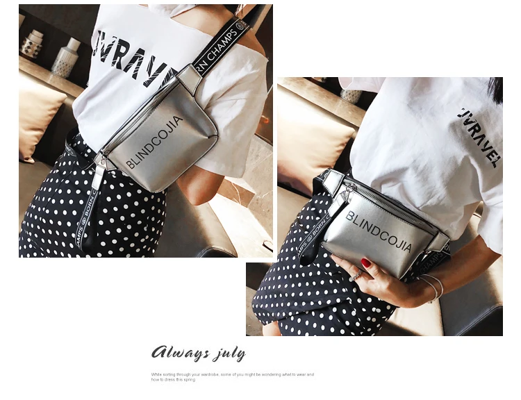 Customized Pink Silver Women Ladies Fashion Oem Logo Style Outdoor Laser pu Waist Bag Pouch Fanny Pack