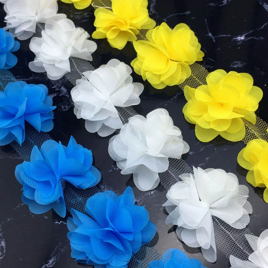 10 yards/lot 3D Chiffon Flower Lace Ribbons Trims Fashion French Lace Fabric for Hand Craft Clothing Home Party Decoration