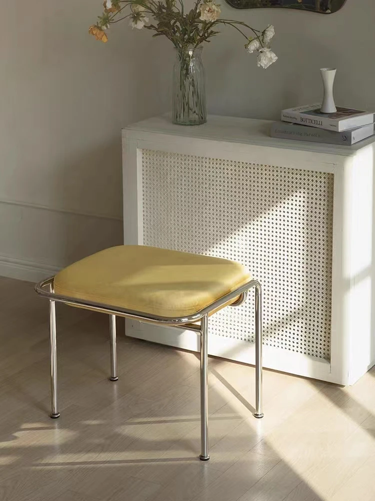 INS style modern light luxury simple velvet cotton linen luxury padded bedroom stainless steel titanium makeup stool