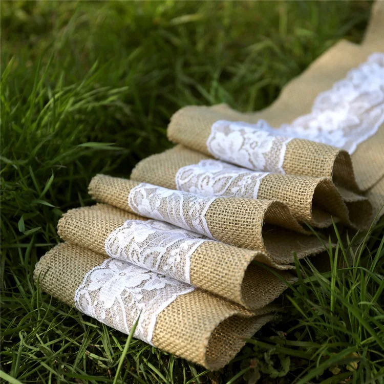Vintage Jute Burlaps Lace Roll for Wedding Decoration Chair Sashes Home Decoration Ornamental Pendant