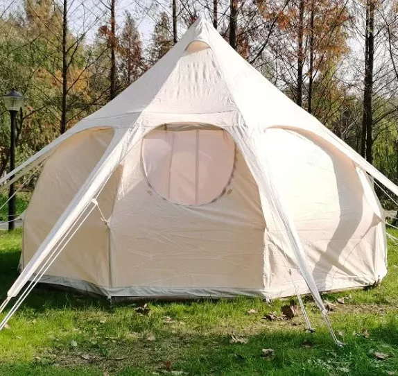 Oxford cloth breathable sunscreen large tent can be used for multiple people khaki color waterproof lotus yurt tent