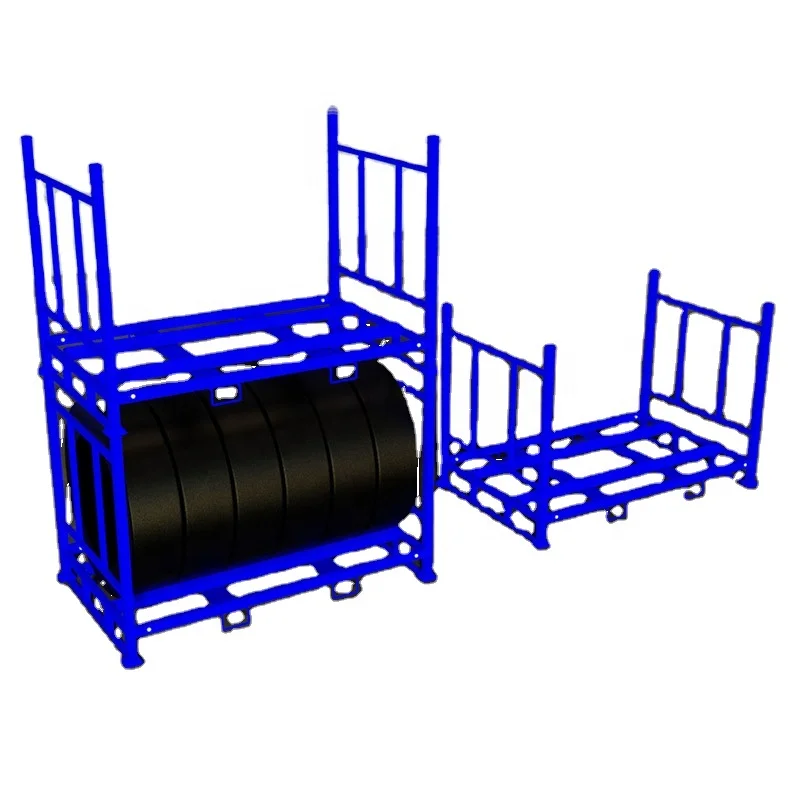 Foldable and stacking tyre rack heavy duty collapsible steel pallet