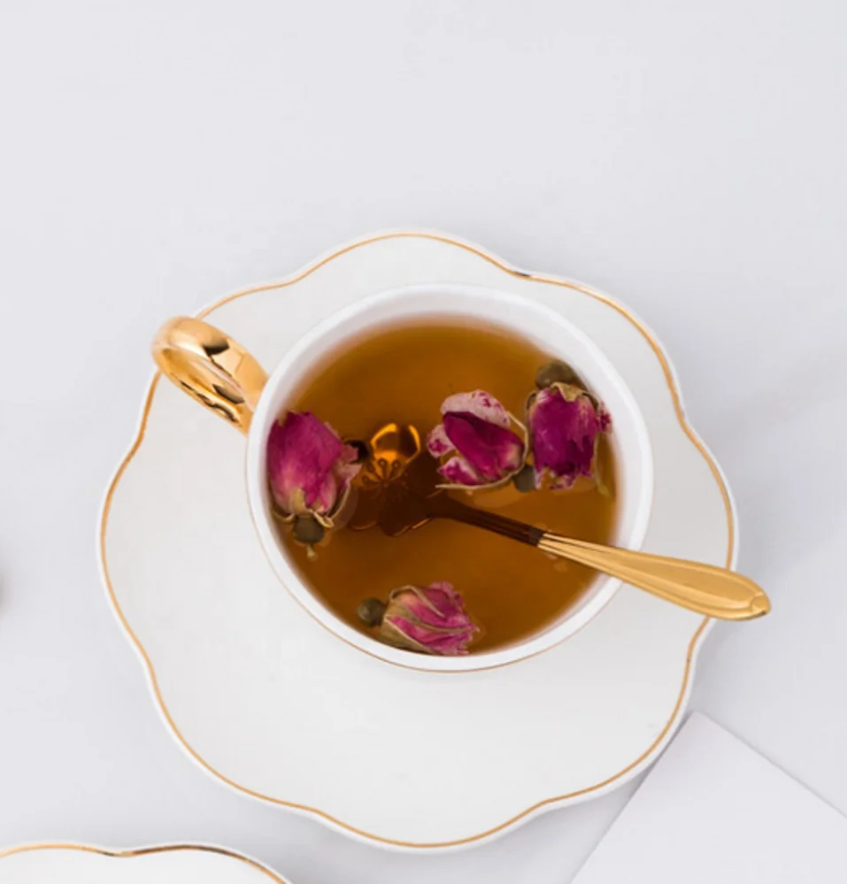 Hand painted gold European bone china flower tea cup can add LOGO factory direct sales coffee cup and saucer set