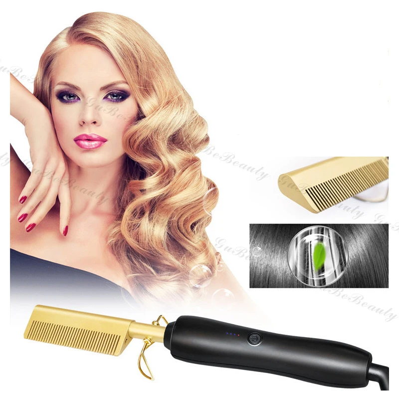 Gubebeauty high quality 360 degrees rotation Temperature display Dry and wet hair comb electric hair straightener with FCC&CE