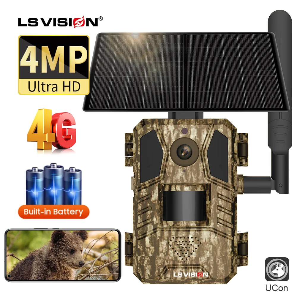 LS VISION 4G солнечная система видеонаблюдения 4MP ночного видения Водонепроницаемая IP66 AI сигнализация для обнаружения движения мини-дикой природы GPS камера охоты