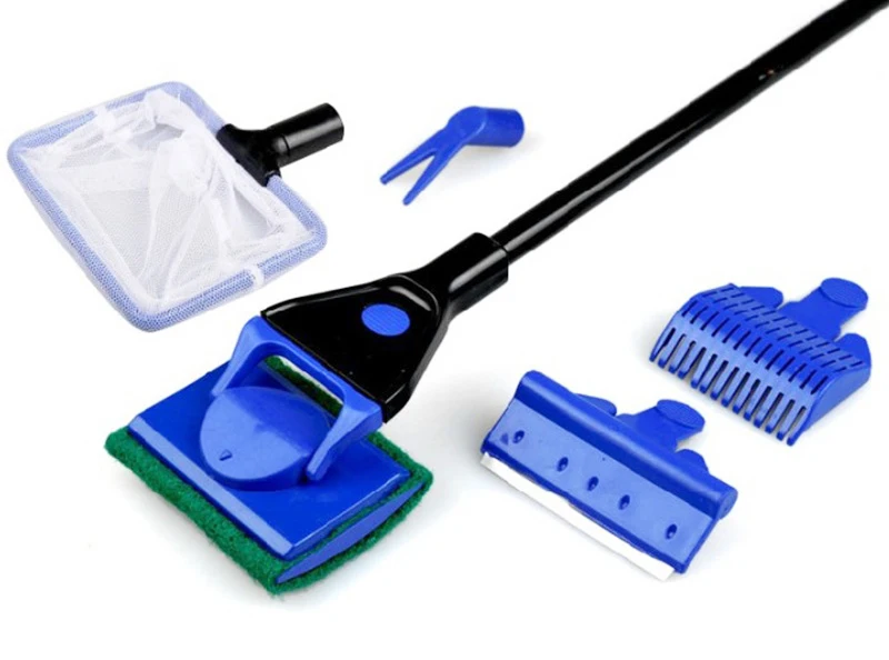 5 in 1 Aquarium Cleaner Set Fish Tank Algae Scraper Glass Blade Long handle Scouring Pad Tools