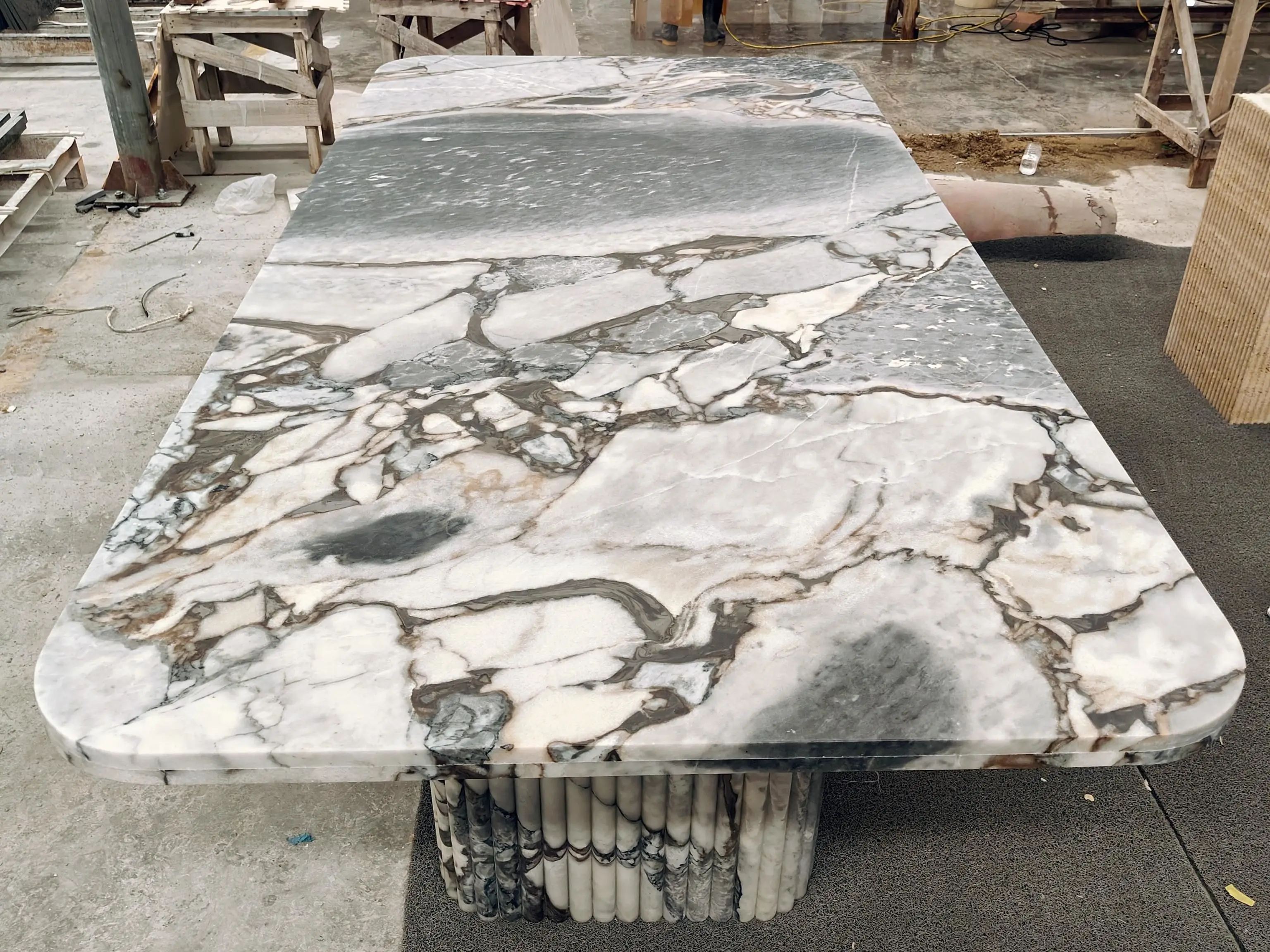 SHIHUI Customized Natural Stone Dining Tables Rectangular Square Breccia Grigio Galaxy Ocean Storm Blue Marble Dining Table