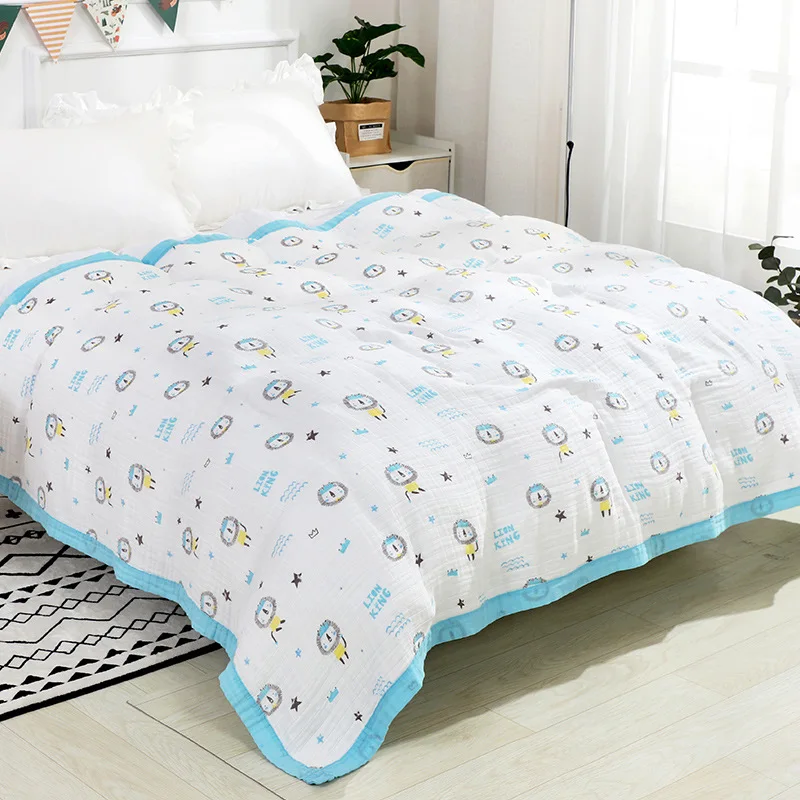 Organic Bamboo Muslin Morrocco Throw Blanket Adult King Size 4 Layer Breathable Cotton Gauze Bed Cooling Blanket