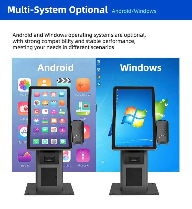 Custom sample design 21.5' flexible screen thermal printer trade show kiosk internet self service kiosk for exhibition