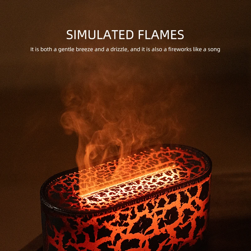 USB Crack 3D Simulation Flame Humidifier Home Office Desktop Ultrasonic Atomization Diffuser with Light