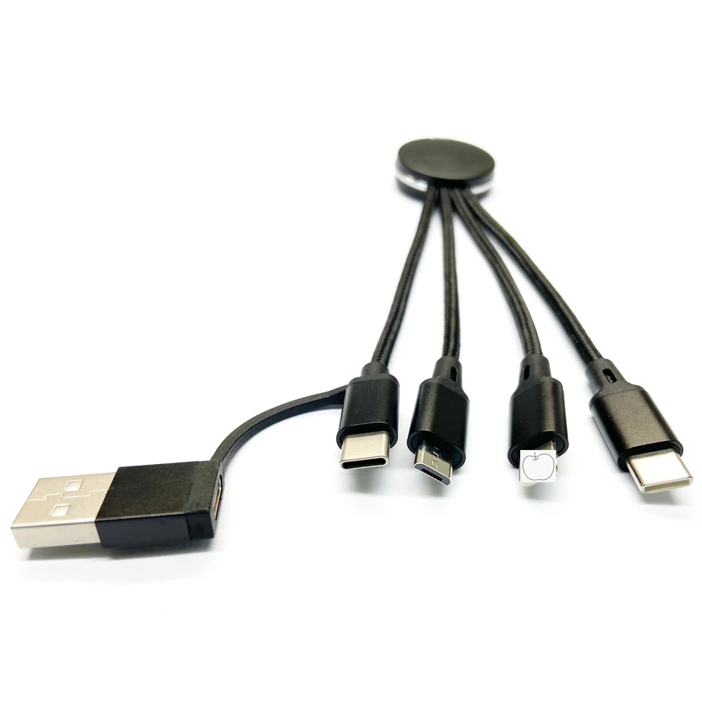 
Dual Input 4 Inch 1 Usb Data Cable With Custom LED Logo for promotional gift 