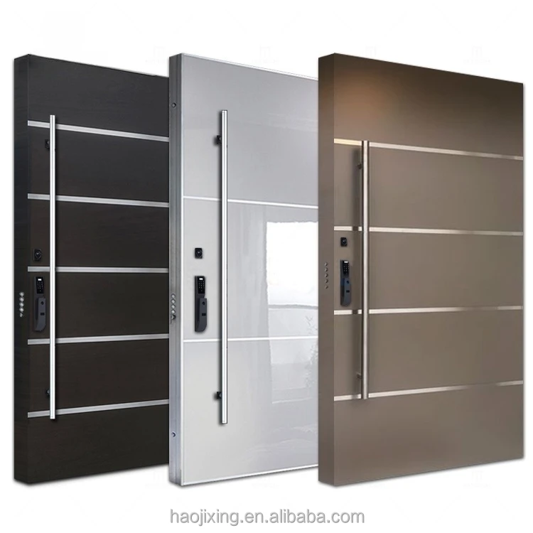 Hurricane Custom Villa Big Luxury Black Solid Wood Entry Modern Stainless Steel Front Entrance Pivot Door