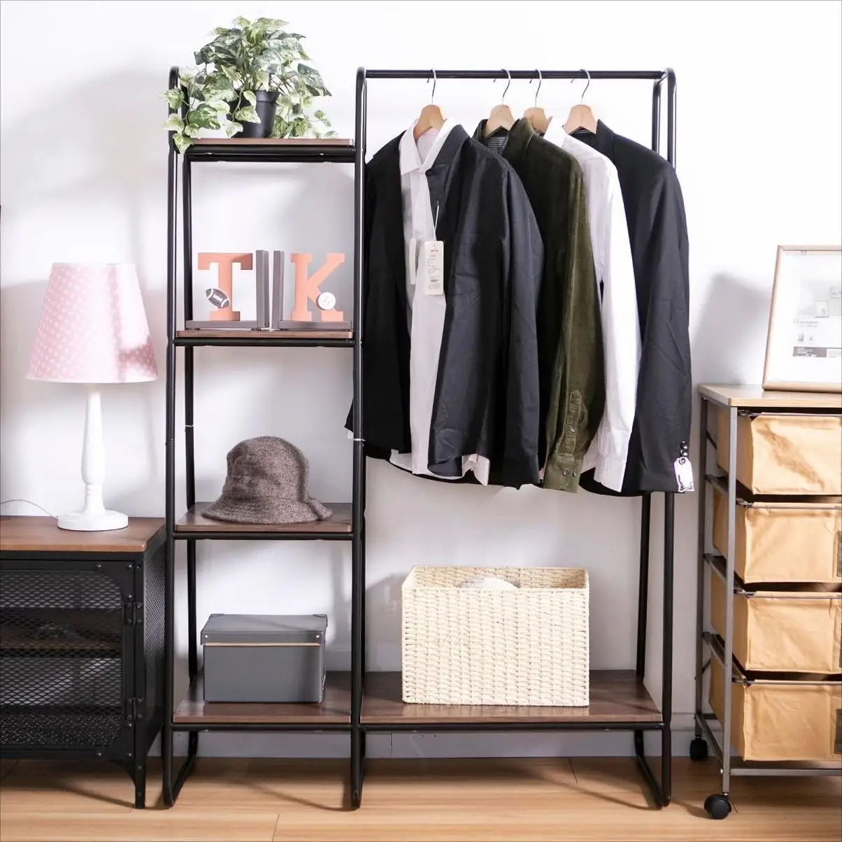 Hot Sale Free Standing Clothes Hanging Rack Metal Garment Coat Rack With 4 Tier Storage Shelves Appendiabiti