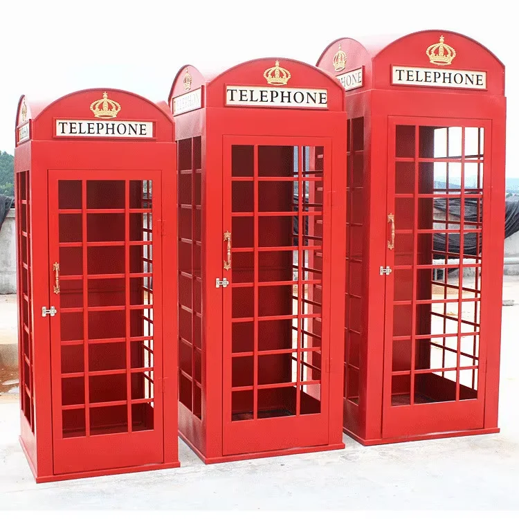 Hot sale ornament British Style Pink London Telephone Booth London Telephone Booth model for outdoor decoration