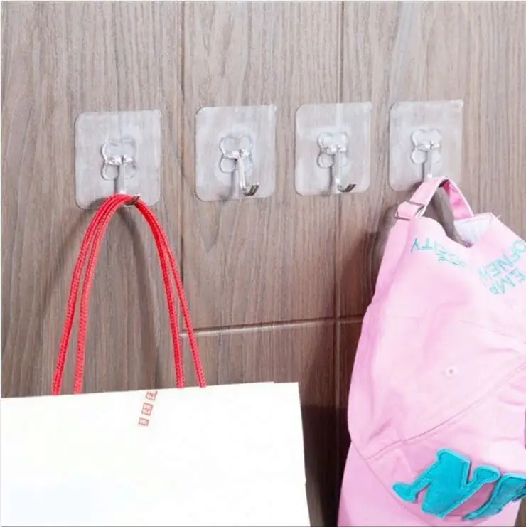 Wall Hooks 13lb Transparent Reusable Seamless Hooks Bathroom Kitchen Heavy Duty Self Adhesive Hooks
