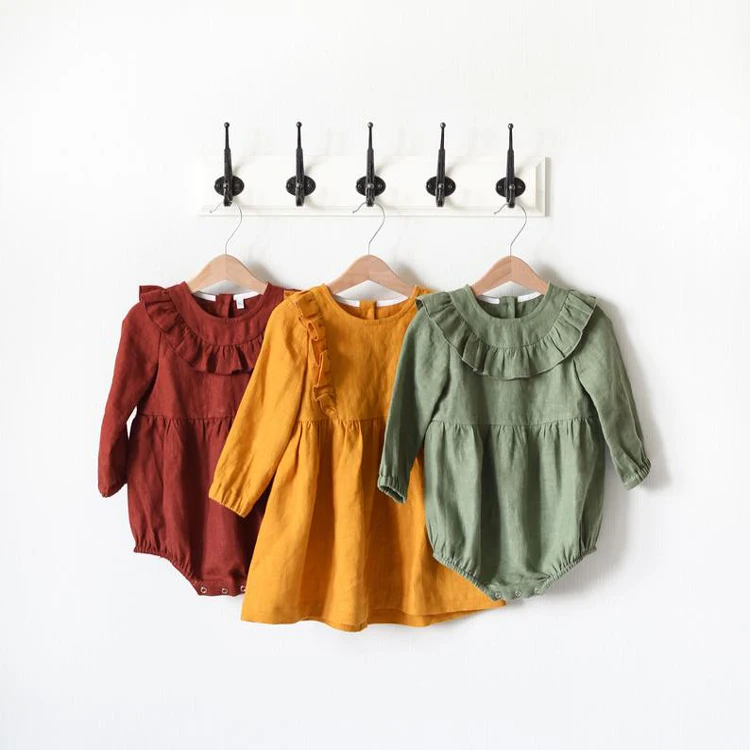 Cotton Linen Bubble Sweet Baby Girls Long Sleeve Romper Bubble Clothing