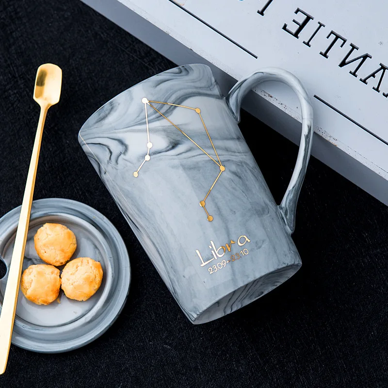 Flypeak, новинка, оптовая продажа, оригинальная простая мраморная кружка в скандинавском стиле для путешествий, кружка с 12 созвездиями, керамическая кружка для кофе с крышкой