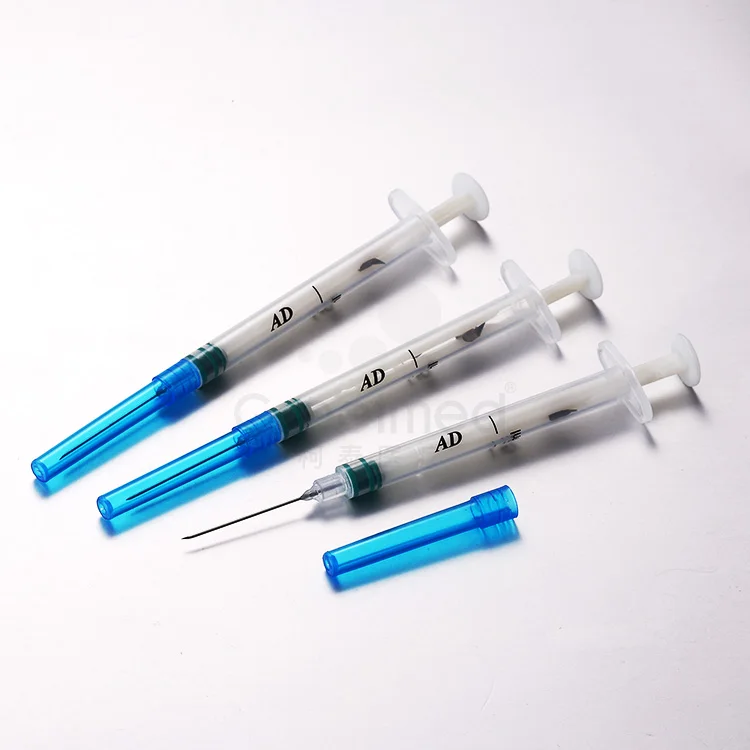 Safety ad syringe 2 parts disposable auto destruct self destructive 1ml 0.5ml auto disable syringe with needle